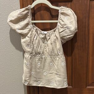 Blu Pepper Beige Floral Puff Sleeve Blouse - Adorable